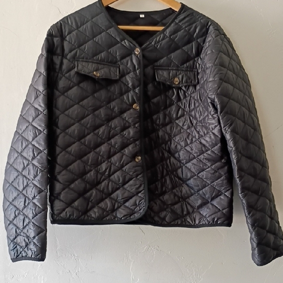 Women's Black XL Lightweight Quilted Jacket Pocket Detail Button Up - Picture 1 of 3